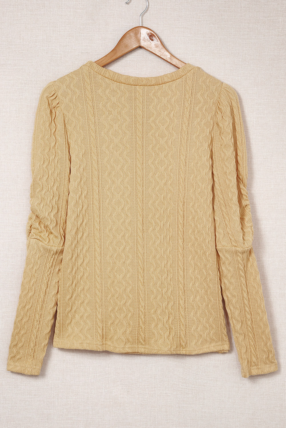 Solid Color Puffy Sleeve Textured Knit Top