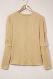 Solid Color Puffy Sleeve Textured Knit Top