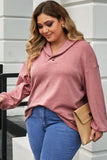 Plus Size Long Sleeve V-Neck Buttoned Top