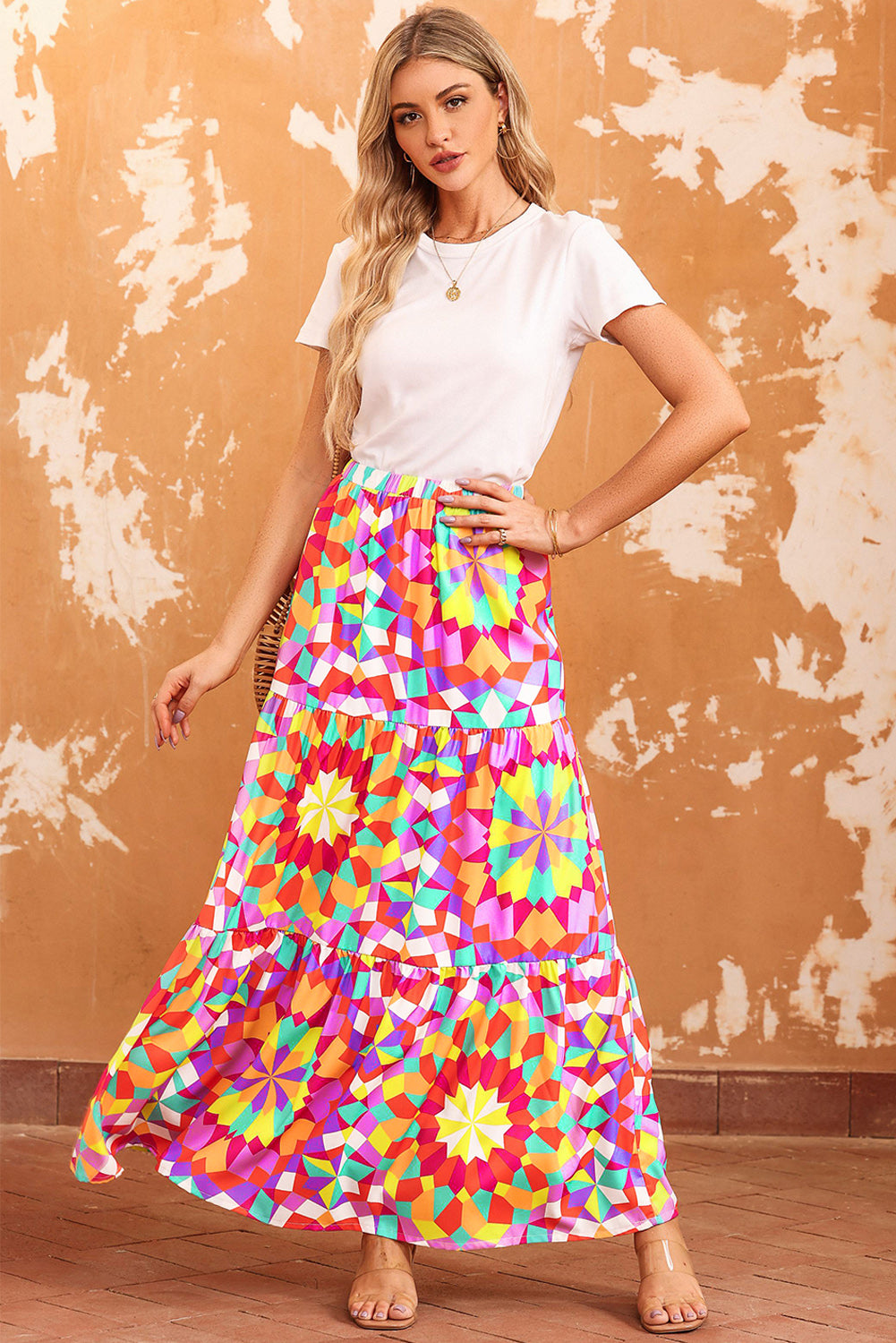 Abstract Floral Pattern Maxi Skirt