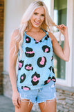 Leopard Print V Neck Knot Satin Tank Top