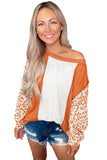 Apricot Colorblock Leopard Sleeve Patchwork Top