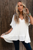 Contrast Knit Splicing V Neck Studded Blouse