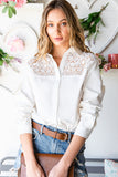 Lace Crochet Splicing Button Up Shirt