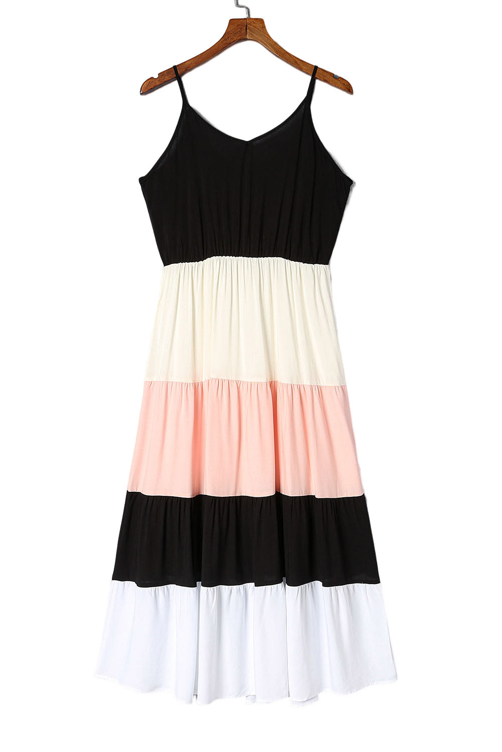 Color Block Sleeveless V Neck Long Dress