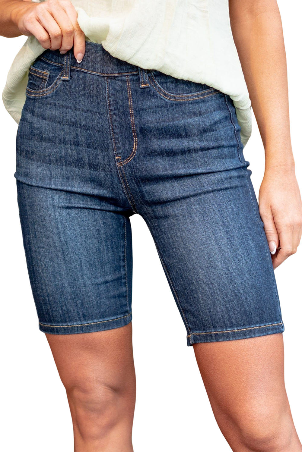 Slim Fitted Denim Biker Shorts