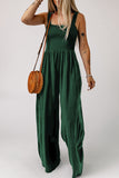 Smocked Square Neck Long Sleeve Wide Leg Jumpsuit