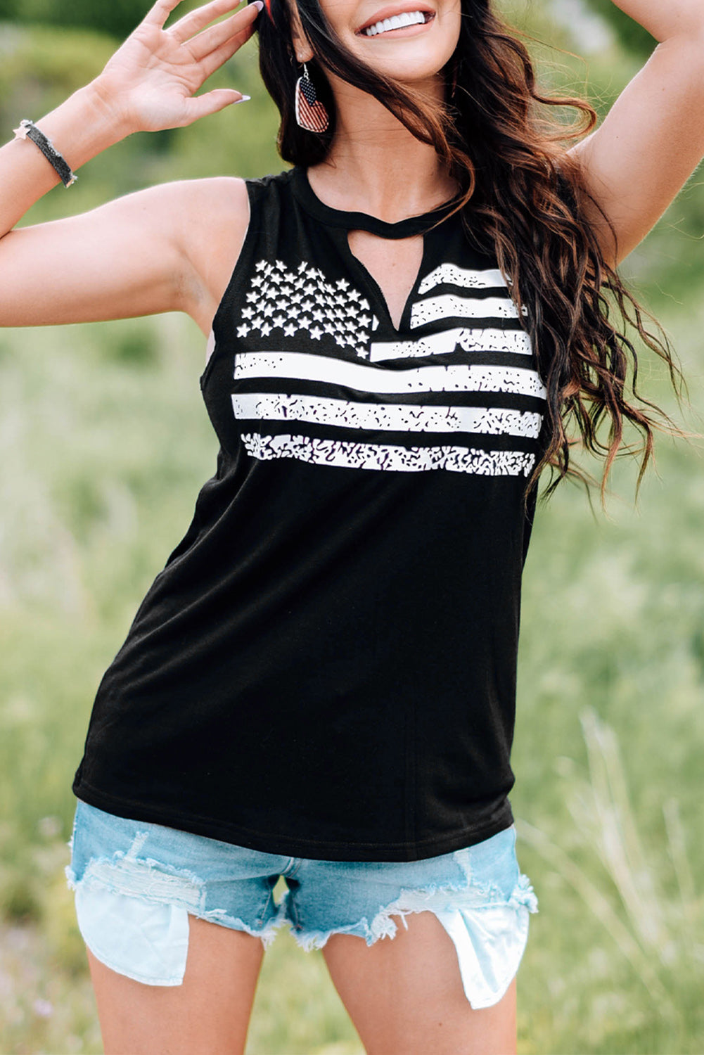 Cutout American Flag Print Tank Top