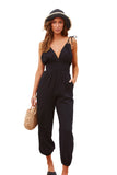 V Neck Knotted Shoulder Backless Pocket Jumpsuit