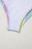 Pink Chevron Hollowed Trim 2pcs Rainbow Stripe Bikini Swimsuit