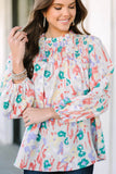 Printed Frilled Neck Smocked Loose Blouse