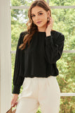 Padded Shoulder Buttoned Cuffs Pleated Loose Blouse