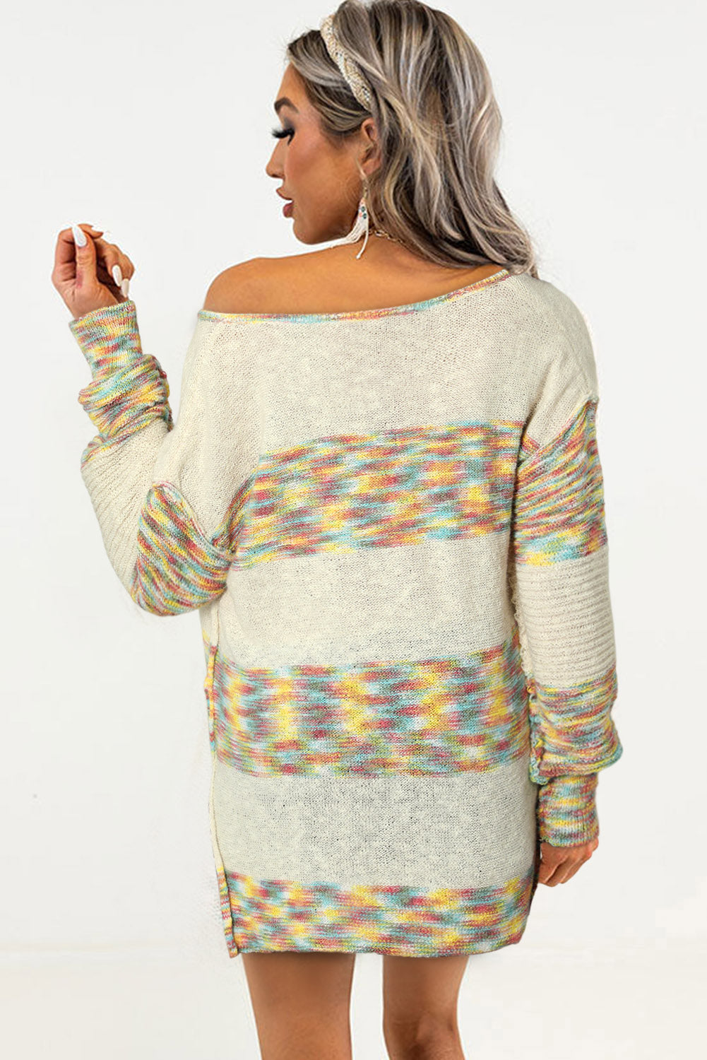 Pull en tricot Henley multicolore à teinture spatiale