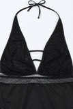 Lingerie Teddy noire grande taille en dentelle florale en maille à pois