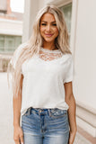 Lace Swiss Dot Cuffed Sleeves Top