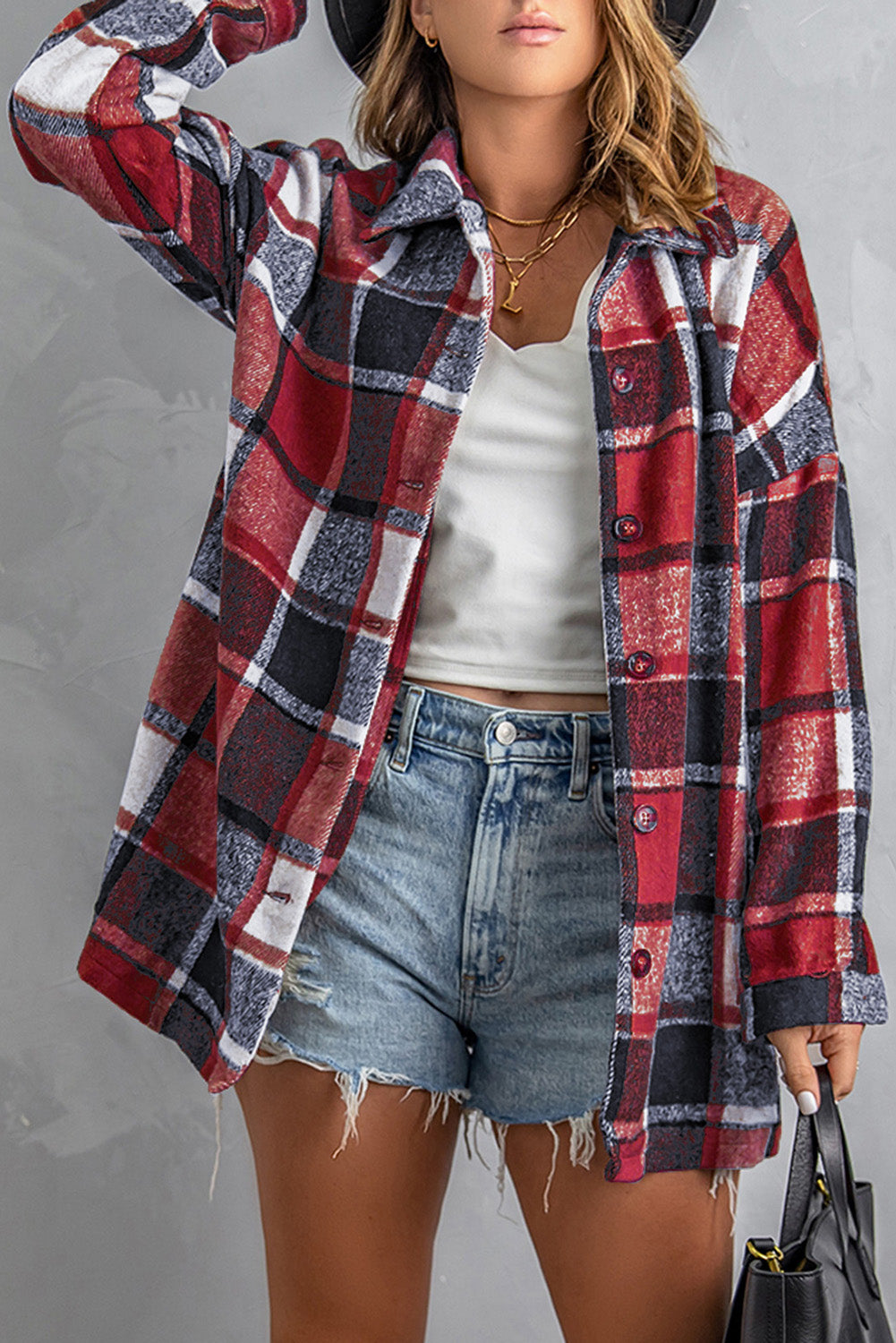 Plaid Print Buttoned Shirt Jacket