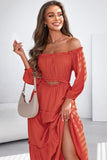 Off Shoulder Balloon Sleeve Cutout Ruffled Maxi Dress