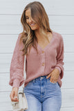 Bishop Sleeve Button V Neck Sweater