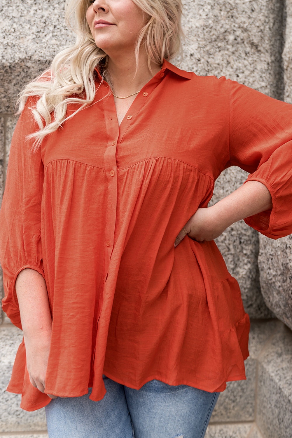 3/4 Sleeve Plus Size Tunic Top