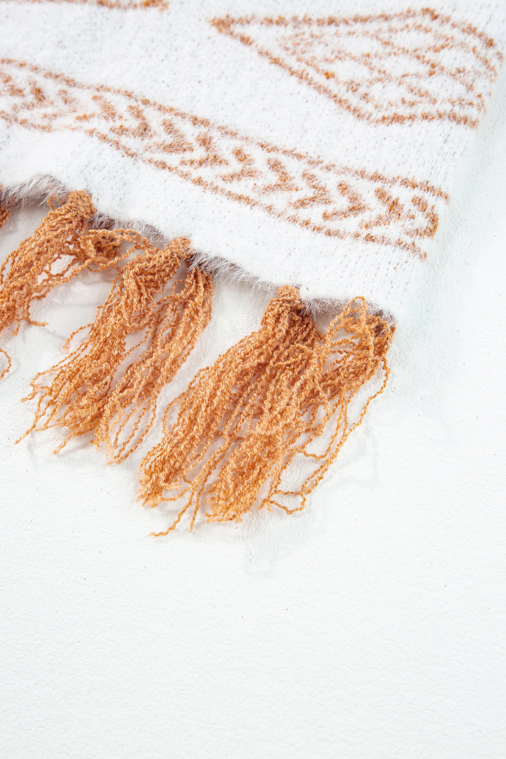 Brown Western Furry Knit Tassel Hem Cardigan