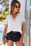 White Contrast Guipure Lace Cold Shoulder Tee