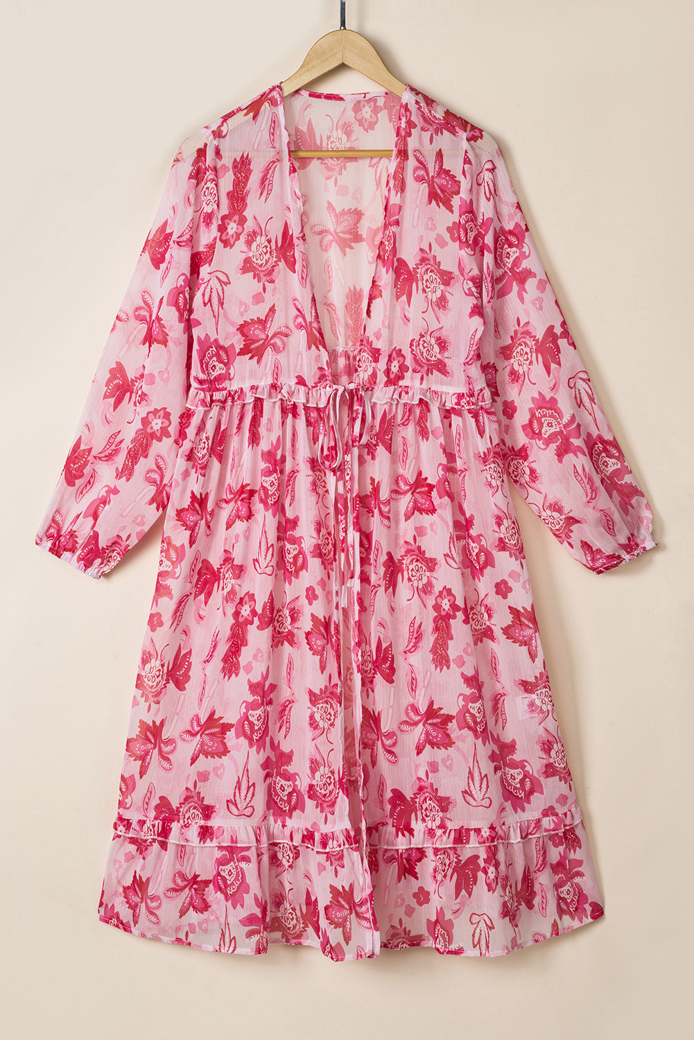 Sweet Floral Print Frill Hem Puff Sleeve Cover Up