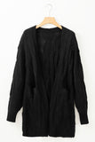 Black Ribbed Trim Eyelet Cable Knit Cardigan