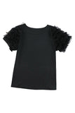 Rose Mesh Ruffled Short Sleeve T Shirt