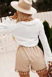 V Neck Buttoned Tassel Bell Sleeve Shirt