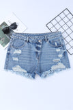 Short en jean taille haute croisé bleu ciel