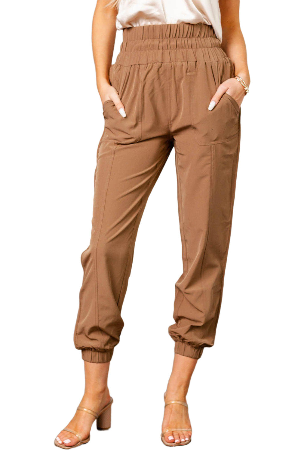 Smocked Elastic High Waist Joggers