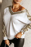 Sequin Patchwork V Neck Long Sleeve Top