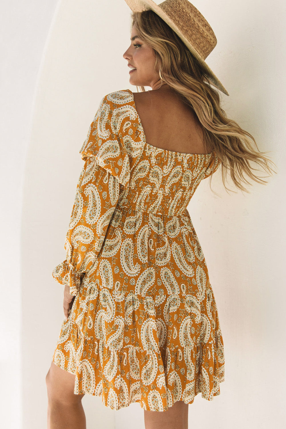 Boho Paisley Long Sleeve Floral Dress