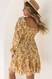 Robe florale jaune à manches longues Boho Paisley