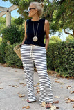 Drawstring Striped Wide Leg Pants