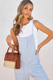 Chambray Pocketed Adjustable Straps Jumpsuit