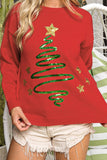 Fiery Red Sequined Christmas Tree Sketch Drop Shoulder Sweater