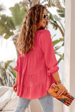 Half Buttoned Ruffle Tiered Long Sleeve Blouse