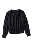 Padded Shoulder Buttoned Cuffs Pleated Loose Blouse