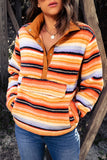 Striped Kangaroo Pocket Buttoned Sherpa Sweatshirt