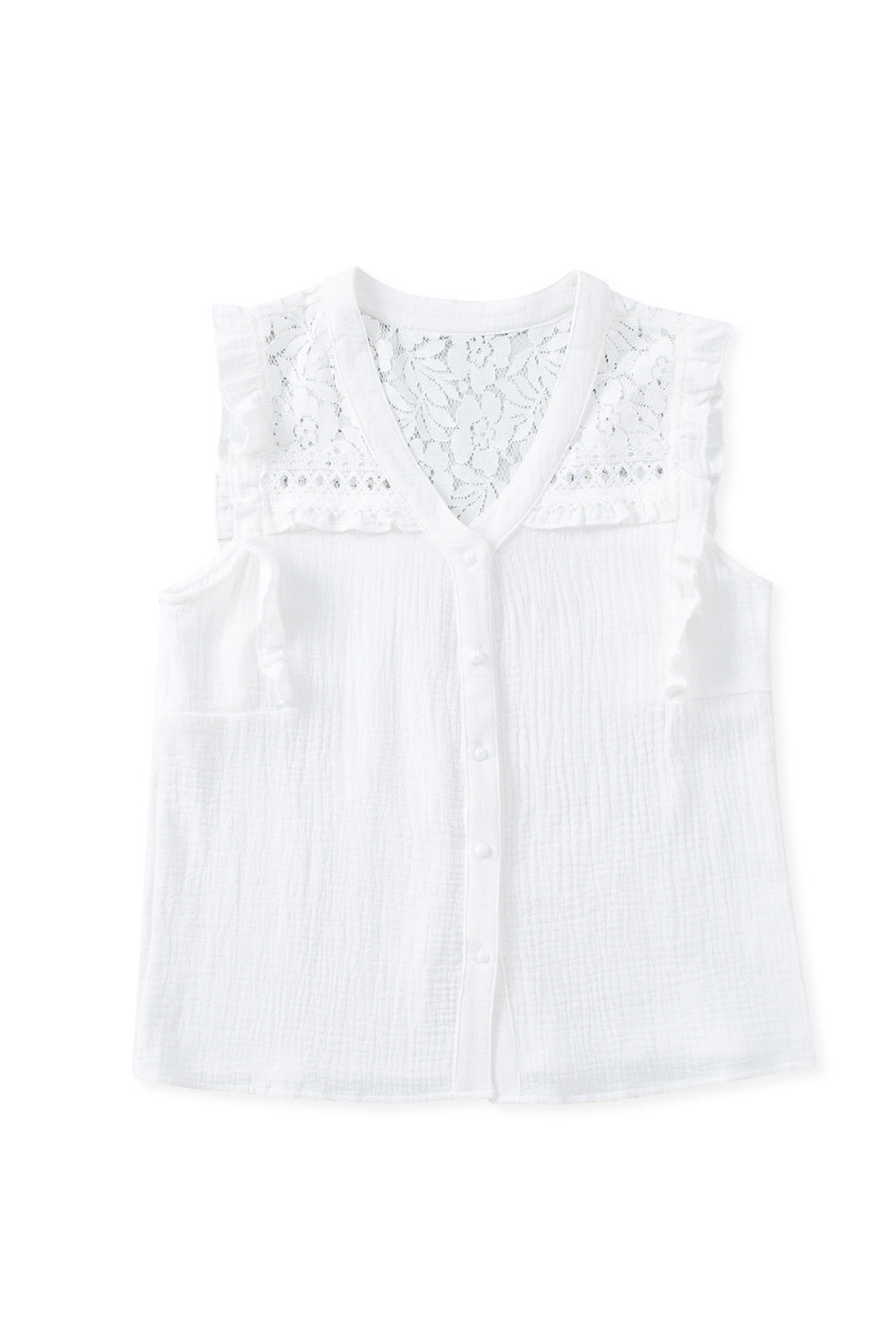 Chemise sans manches texturée au crochet en dentelle florale blanche