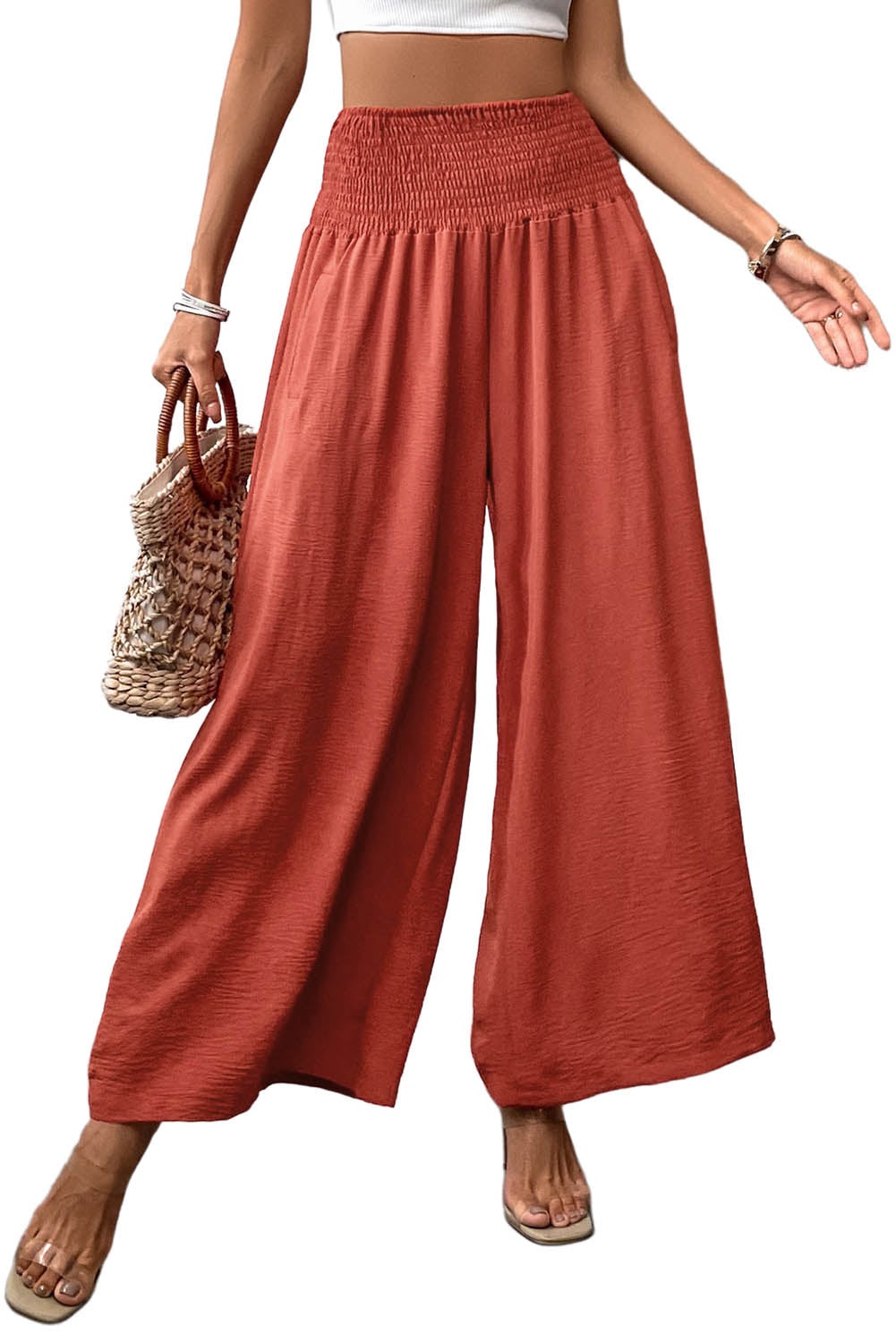 Waistband High Waist Wide Leg Pants