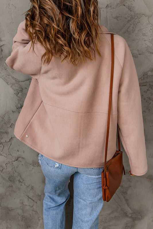 Veste en daim rose avec bouton-pression et doublure en peau de mouton synthétique