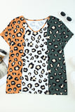 Plus Size Leopard Print Contrast T-Shirt