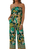 Boho Floral Belted Strapless Jumpsuit