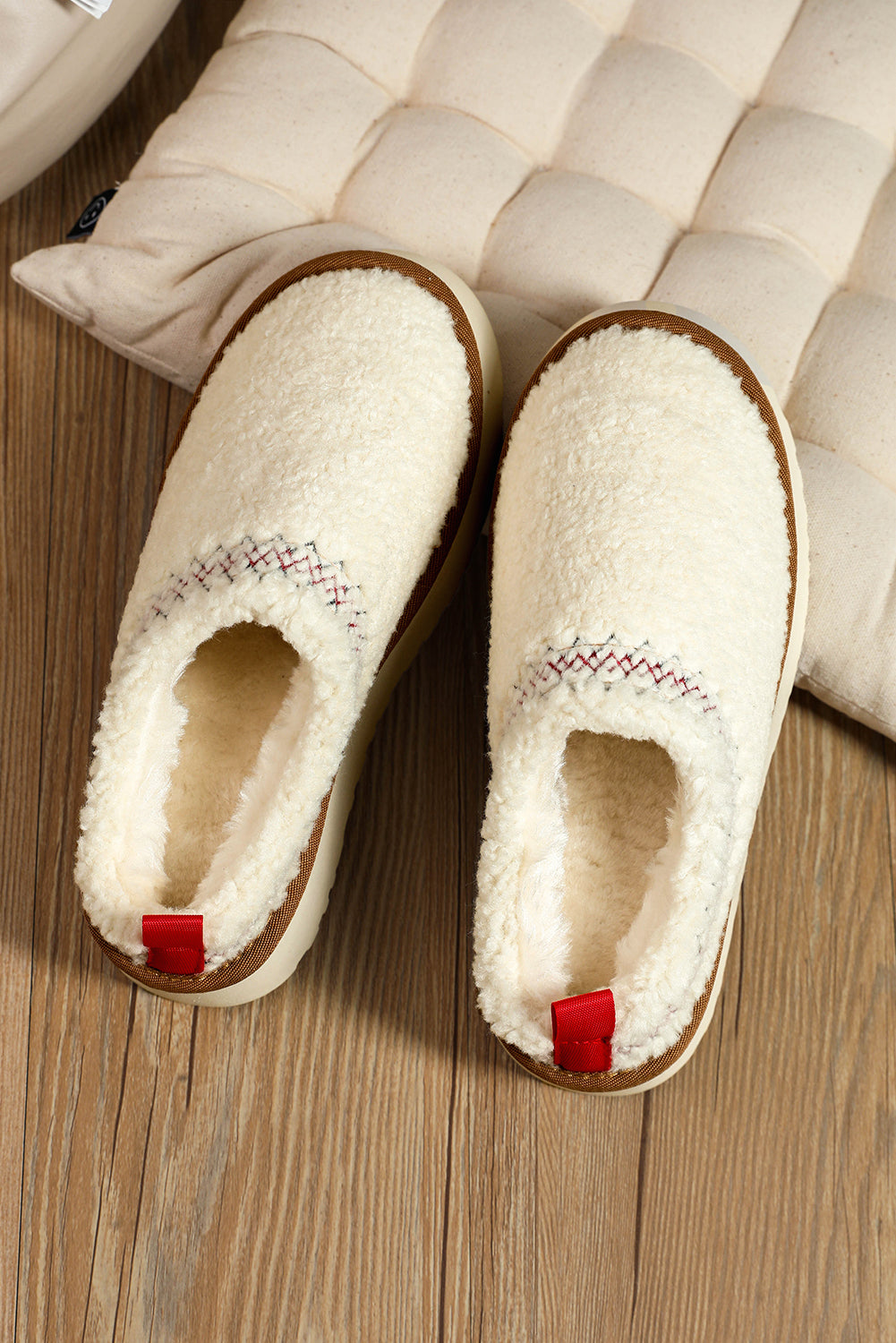 Chestnut Embroidered Sherpa Plush Thick Sole Snow Boots
