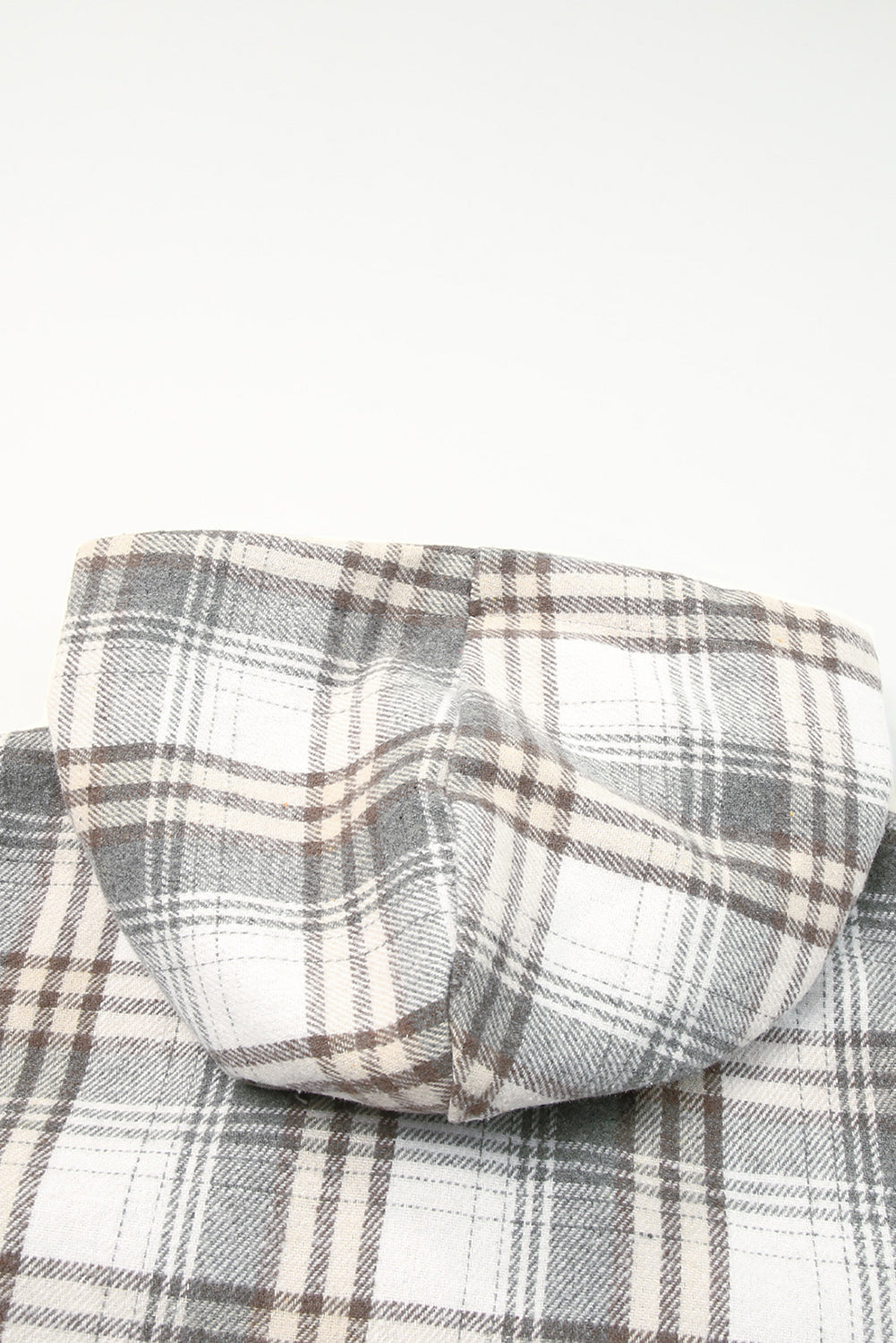 Gray Plaid Pattern Sherpa Lined Hooded Shacket