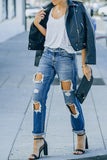 Cut Out Straight Leg Distressed Boyfriend Jeans