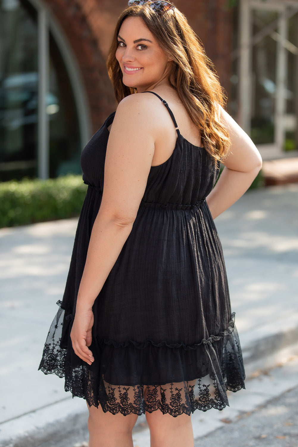 Lace Ruffle Hem Plus Size Flared Sundress