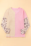 Plus Size Leopard Sleeve Color Block Waffle Knit Top